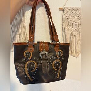 Brown and Tan Studded Handbag